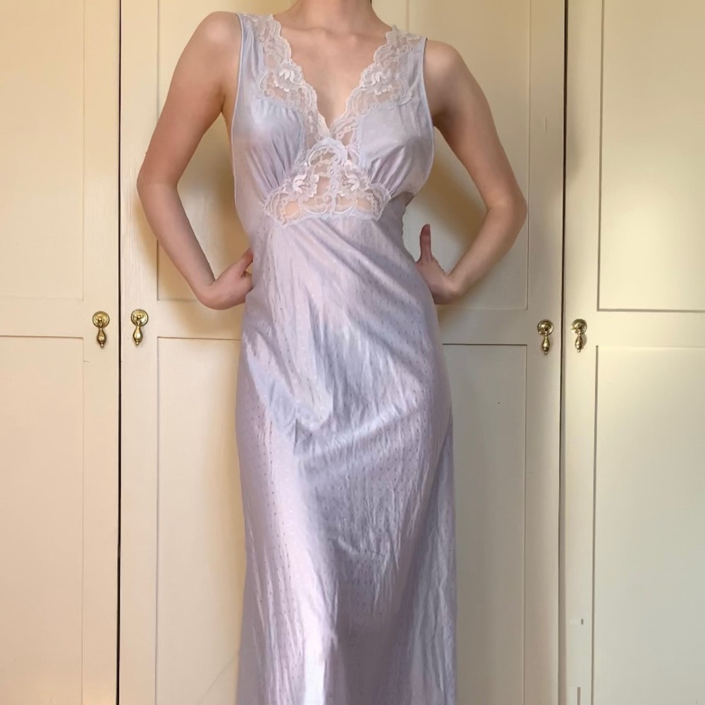 Vintage light blue long empire style satin slip dress